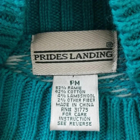 Vintage Fair Isle Fisherman Cable Knit Cotton Ramie Lambswool Sweater Medium - Picture 11 of 15